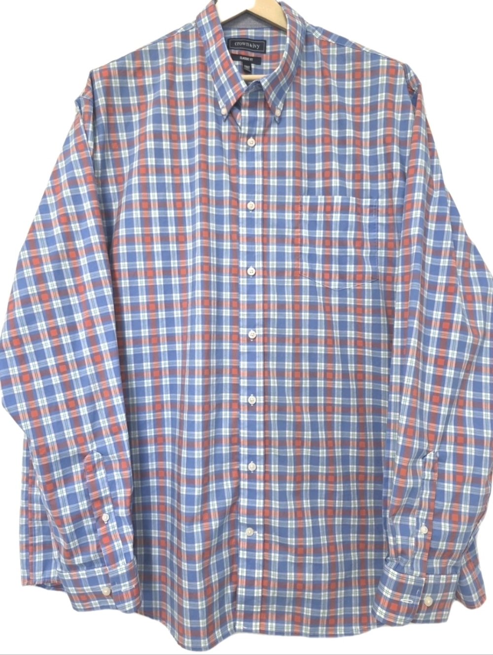 Mens Button Down Long Sleeve Shirt Size 2XL Tall Beach Wedding Dress Blue Plaid